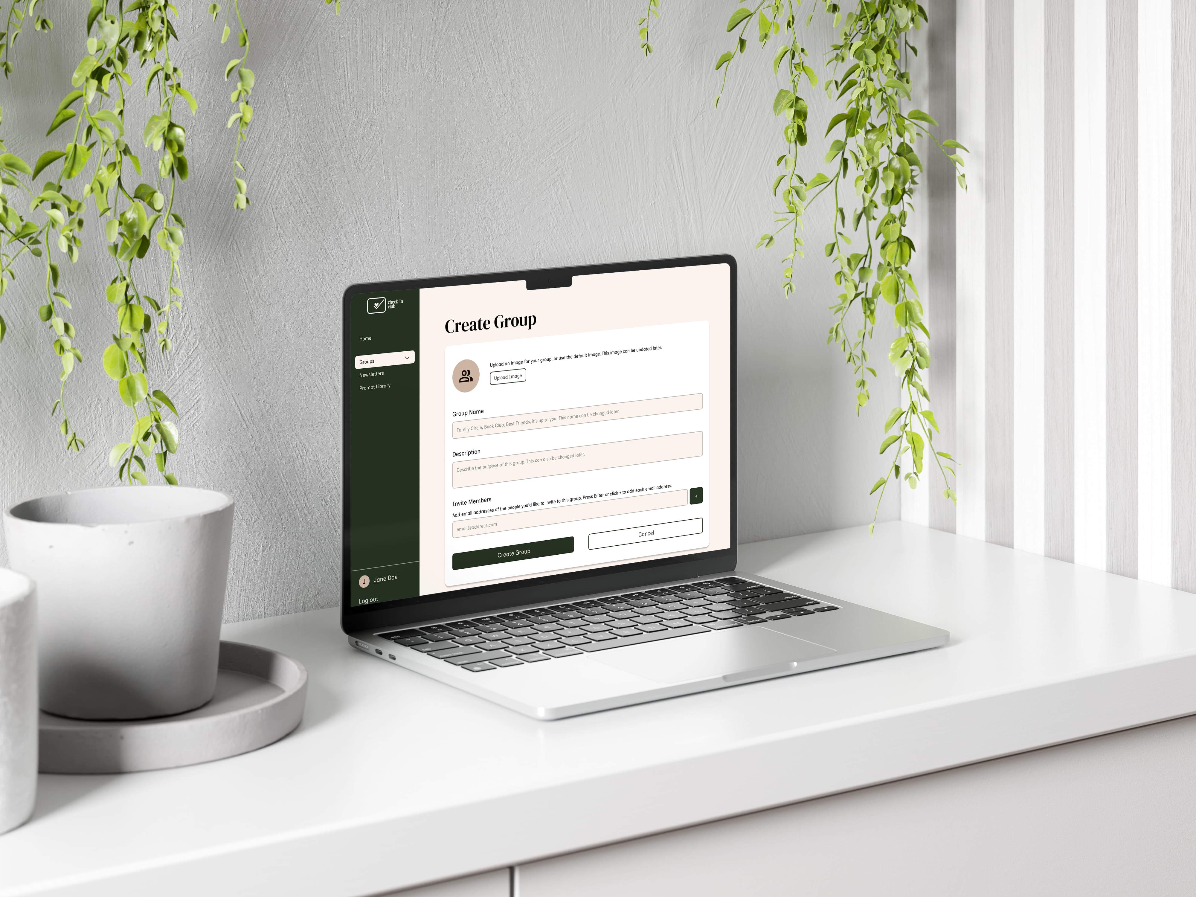 Create group screen mockup